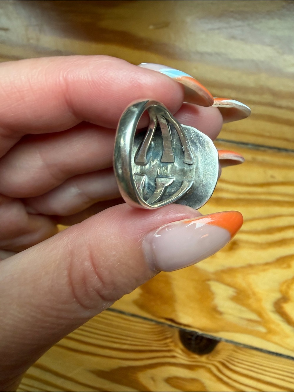Navajo Shadowbox Turquoise 925 Sterling Silver Stamped Ring Possibly Denetdale 8 - Picture 8 of 12